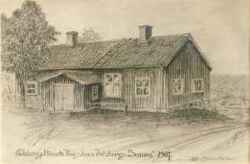 Teckning av tingshuset vid Edsbergs Sanna �r 1907 - klicka f�r att f�rstora