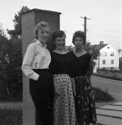 Tre av Siv och Astrid Hellstr�m, Anna-Stina Andersson och Magareta fr�n Fjugesta p� ett tak - klicka f�r att f�rstora